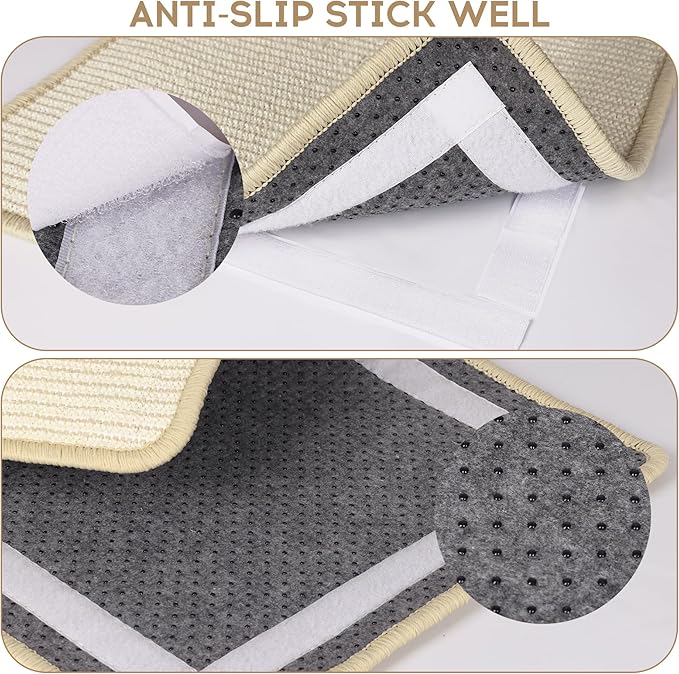 White Cat Scratching Mat Sisal, 2 Packs Sisal Fabric Large Cat Scratching Pad for Indoor Cats with Adhesive Hook Loop Tape, Wall Scratchers for Indoor Cats 23.6" x 15.7"