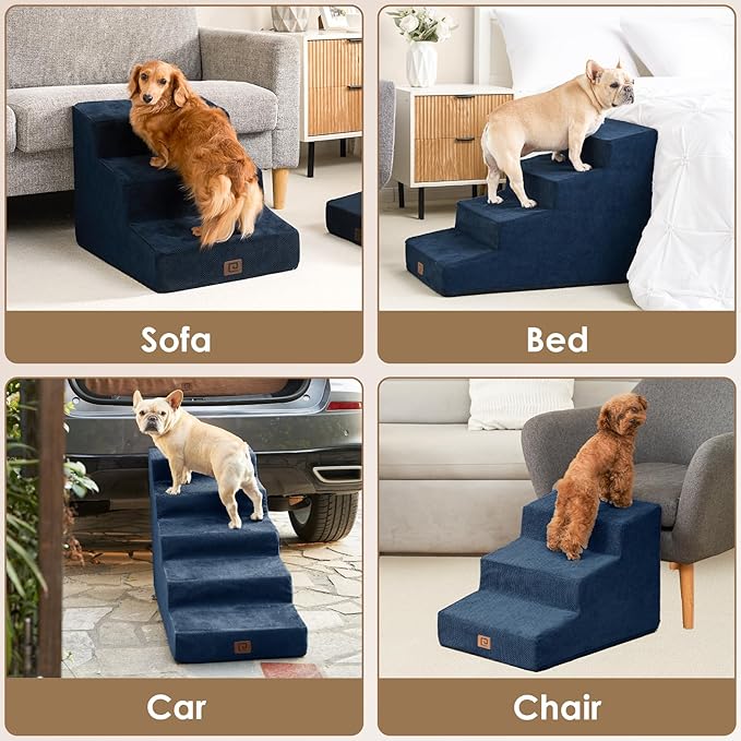 EHEYCIGA Dog Stairs for High Beds 22.5" H, 5-Step Dog Steps for Small Dogs and Cats, Slope Pet Steps with Non-Slip Bottom, Navy