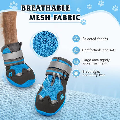 Dog Shoes for Large Medium Small Dog, Mesh Breathable Dog Shoes for Hot Pavement, Anti-Slip Dogs Boots Paw Protectors with Reflective for Outdoor Walking Indoor Hardfloors (Size 4)
