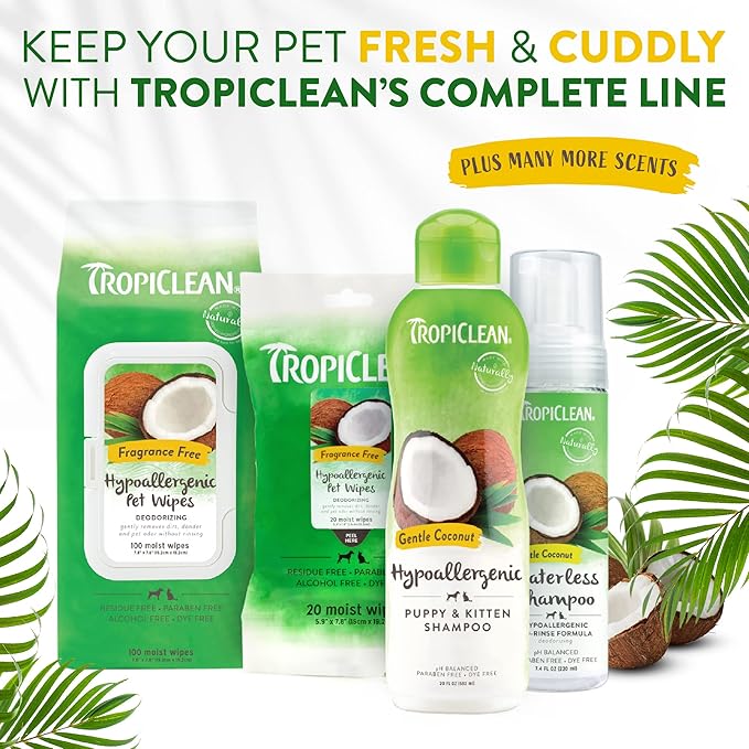 TropiClean Gentle Puppy Shampoo, Dog Shampoo for Allergies & Sensitive Skin, Made in USA, Gentle Coconut Scent, Safe for Cats & Kittens, 20oz