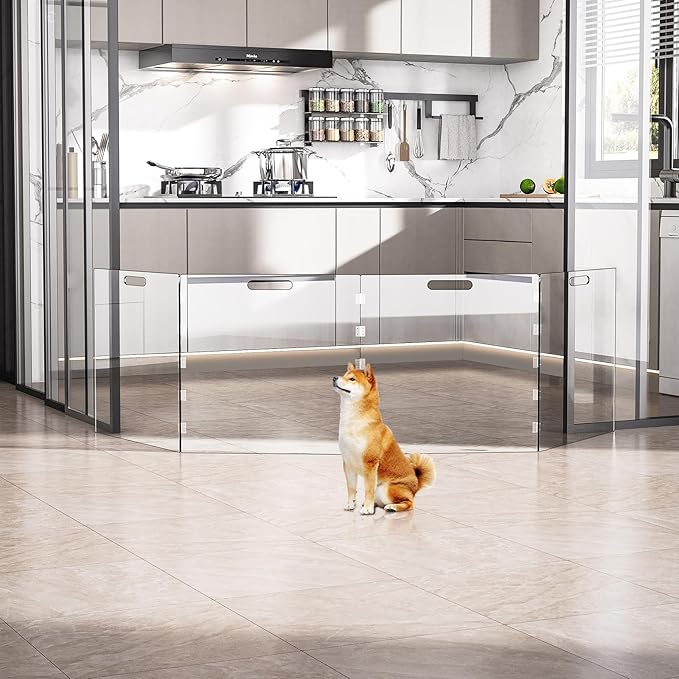 Acylic Pet Playpen Gate for The House Doorways, Clear Acrylic Pet Gate for Dogs, Freestanding, Clear (Medium, Panel, 4)