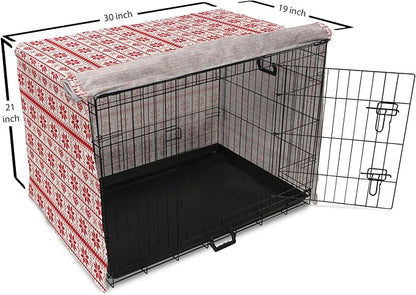 Ambesonne Christmas Dog Crate Cover, Scandinavian Tradition Fashion Nordic Borders Geometrical Pixel Retro Style, Easy to Use Pet Kennel Cover for Cats & Medium Dogs, 30 Inch, Orange White