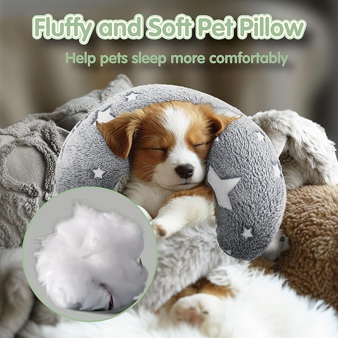 Dog Pillows for Large Dogs, Glow in The Dark Soft Dog Neck Pillow, U-Shaped Pillow for Cat and Dog, Machine Washable Dog Toy & Dog Birthday Gift (Glow Grey, L)