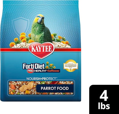 Kaytee Forti-Diet Pro Health+Safflower Nourish+Protect Parrot Food, Supports Breeding and Molting, Nutrition Backed by Science, Digestive and Brain Health, 4 pounds