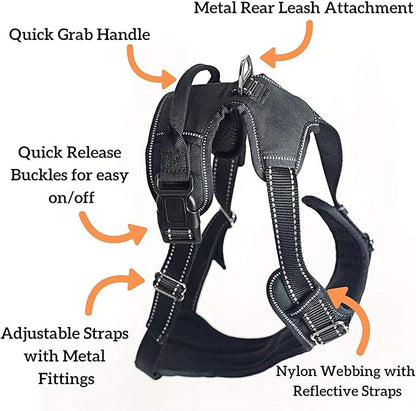 4Knines No Pull Dog Harness for Large Dogs  Adjustable Reflective Harness with Front & Back Leash Clips  Durable, Easy Control for Walks & Training (Black)