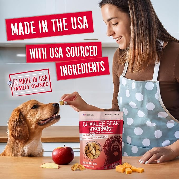 Charlee Bear Nuggets to Support Hip & Joint Health, Bearcuterie Bites with Omega 3s, Crunchy Outside and Creamy Inside, Real Apples, Cheese, & Honey, 6oz Bags (2), Made USA