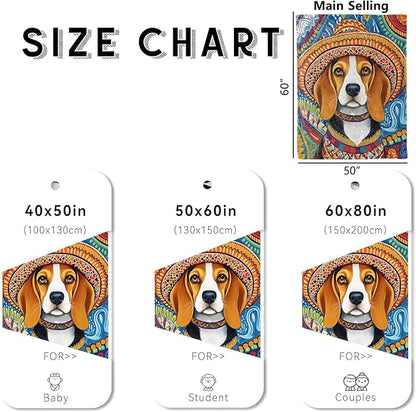 Colorful Dog Blanket, Cozy Flannel Pretty Beagle Throw Blanket for Couch Outdoor, Plush Soft Lightweight Travel Cute Puppy Blankets for Bed Decor and Gifts, for Women Adults Boys Kids 60"x80"