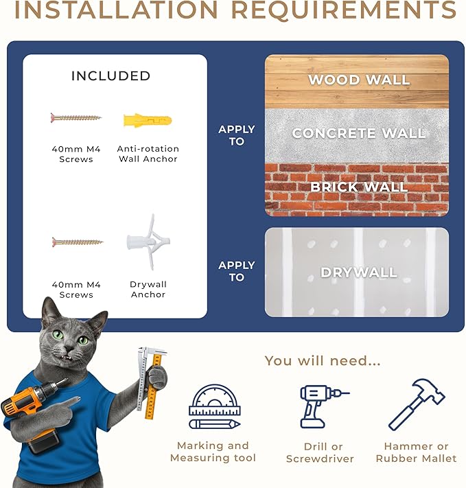 Space-Saving Cat Wall Shelves – Interactive Cat Wall Climber with Hammock & Dog Proof Feeding Station for All Indoor Breeds – Solid Natural Wood with Beige Carpet