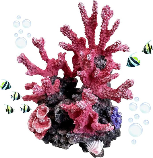 PINVNBY Aquarium Coral Reef Decor, Artificial Aquarium Coral Ornament Fish Cave Hideout Artificial Aquarium Plants Artificial Resin Fish Tank Accessories for Aquarium Landscaping (Pink)