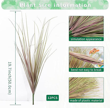12Pcs Artificial Grass Plants, Faux Shrubs Wheat Grass, Artificial Tall Grass Fake Plants for Outdoor Decor,Artificial Greenery Stems Weed for Room Indoor Home Decor（Light Purple）