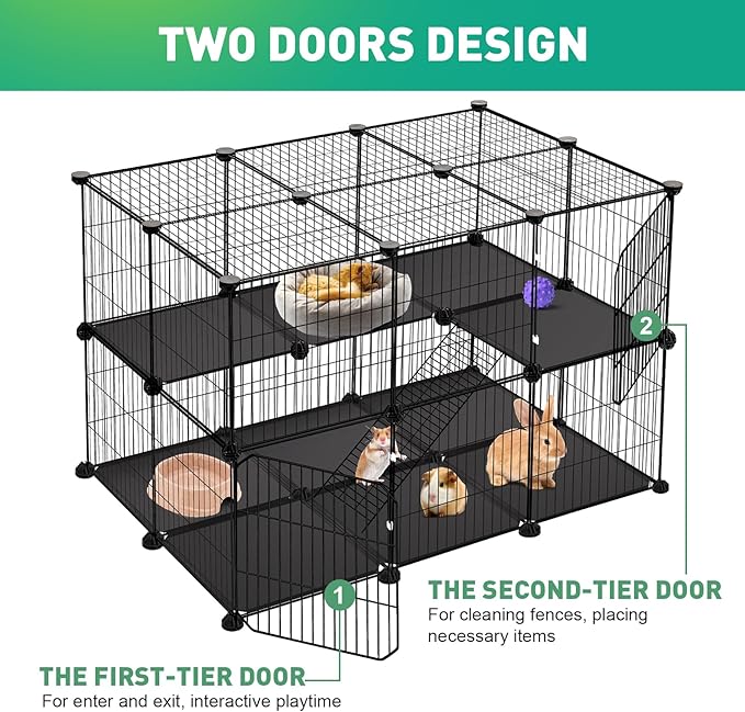41 Panels Pet Playpen, Small Animal Playpen with 2 Doors, C&C Cage for Guinea Pigs, Rabbit, Bunny, Chicken, Hedgehogs, Puppy Play Pen Indoor Outdoor, Two-Story Metal Chicken Play Pen