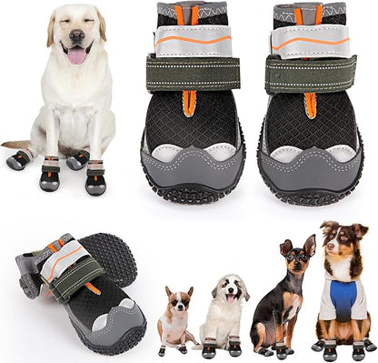 Dog Shoes for Large Small Medium Dogs, Dog Boots for Summer Hot Pavement, Dog Booties & Paw Protectors Anti-Slip Waterproof for Outdoor Hiking Hardwood Floor Snow with Reflective Straps Size 8