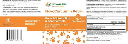 NovoCurcumin Pet+ BioBDMC30 Bone & Joint - Skin & Coat Formula - 90 Chewable Tablets
