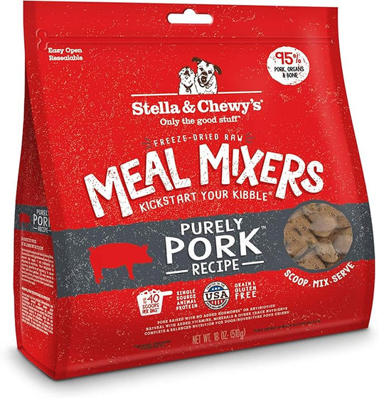 Stella & Chewy's Freeze Dried Raw Purely Pork Meal Mixer  Dog Food Topper for Small & Large Breeds  Grain Free, Protein Rich Recipe  18 oz Bag