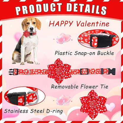 6 Pcs Valentine's Day Dog Collar with Flower Adjustable Valentine's Day Loving Heart Printed Collar for Dogs Holiday Safety Buckle Nylon Dog Collar for Female Male Small Medium Large Pet Dogs(Medium)