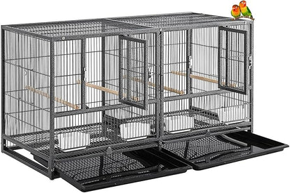 Combo Stacker Center Divided Breeder Breeding Bird Flight Double Rolling Cage for Aviaries Canaries Cockatiels Lovebirds Finches Budgies Small Parrots (BlackVein, One Stacker Without Stand)