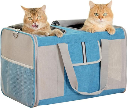 Sedioso Large Cat Carrier for 2 Cats, 21.7x 13.8x 13.8in Pet Carrier for Cat and Dog Up to 38lbs, All-Sided Mesh Cat Carrier with Great Ventilation, Portable Soft Sided Pet Carrier for Traveling(Blue)