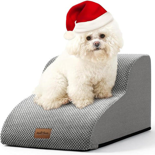 Dog Stairs for Small Dogs 11.8" H, Pet Step with Leakproof Cover, High Density Foam Cat Ramp for Chair or Sofa, Lightweight, Durable, Comfort, 15.7x19.7x11.8 inch, 2 Tiers, Light Grey