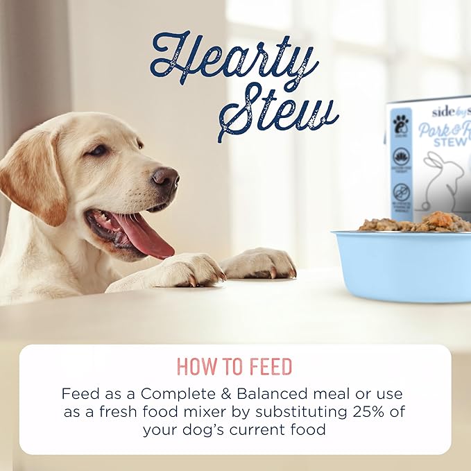 Side by Side Pork & Rabbit Stew - Cooling Wet Dog Food & Dog Food Topper for All Breeds - Made with Nutrients & Whole Raw Ingredients - No Artificial Additives or Fillers - USA Made (12.5 oz, 3-Pack)