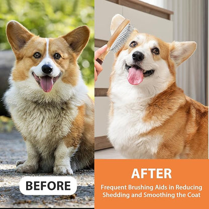 Dog Brush for Shedding & Grooming - Dog Brush for Short & Long Haired Dogs 17mm Metal Pin Deshedding with Rubber Handle - Indoor Outdoor