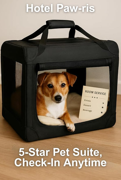 3-Door Collapsible Dog Crates for Medium Dogs, Cats, Rabbit, Foldable Soft Kennel Indoor & Outdoor with Steel Tube Frames, Portable Pet Playpen Career with Reinforced Mesh, 27x20x20 inches, Black