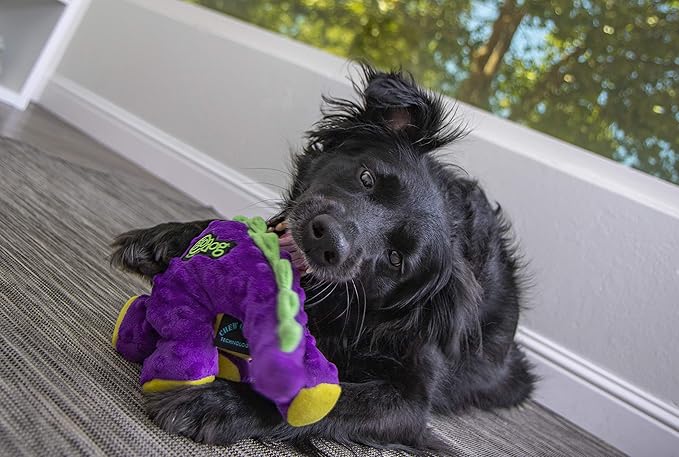 goDog Dinos Bruto Squeaky Plush Dog Toy, Chew Guard Technology - Purple, Large