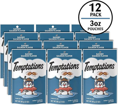 Temptations Classic Crunchy and Soft Cat Treats, Savory Salmon Flavor, 3 oz. Pouch (Pack of 12)