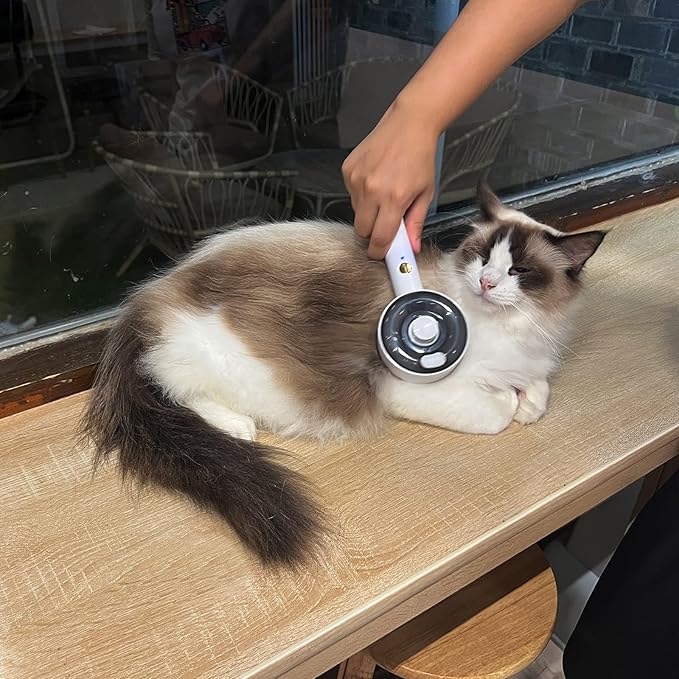 Donut 2-Gear Pet Steam Slicker Brush With UV, 4-in-1 Detangler Spray Dematting Brush For Shedding, Hair Remover With Release Button. For Indoor Long Or Short Hair Dogs, Cats, Rabbits. (White)