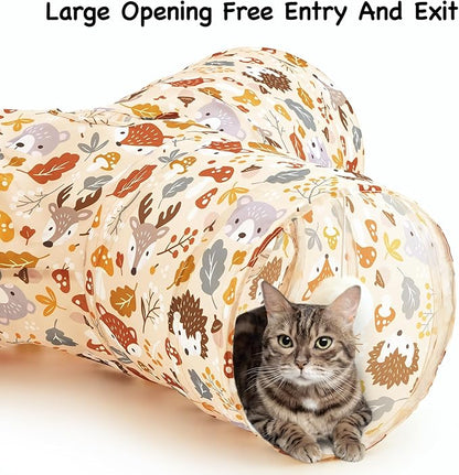 Tempcore Pet Cat Tunnel Tube Cat Toys 3 Way Collapsible, Cat Tunnels for Indoor Cats，Kitty Tunnel Bored Pet Toys Peek Hole Toy Ball Puppy, Kitty, Kitten, Rabbit Beige Deer