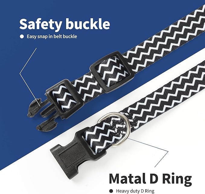 Mile High Life Dog Collar | Cute Puppy Collars | Lightweight Girl Dog Collar | Soft Boy Dog Collars | w Geometric Plaid Wave Line Pattern (Black Plaid, Large)