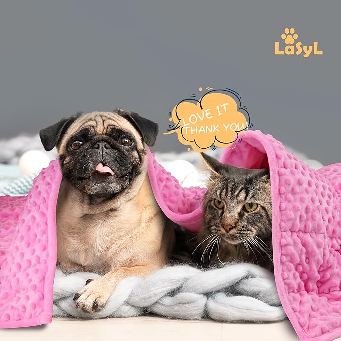 LaSyL Weighted Blanket for Pets | Thunder Blanket for Dogs Anxiety | Premium Soft Minky | Relaxation & Calming & Anti Anxiety | Used in Car, Bed, Couch | Pink, Washable Medium 32" L x 40" W