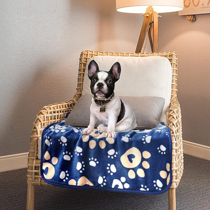 Dog Blanket, Soft Fleece Dog Blankets for Small Medium Dogs, Fluffy Flannel Pet Cat Puppy Blanket Mat Cover for Bed Couch, Cute Paw Print Throw Blanket for Dogs, Blue 40"X30"