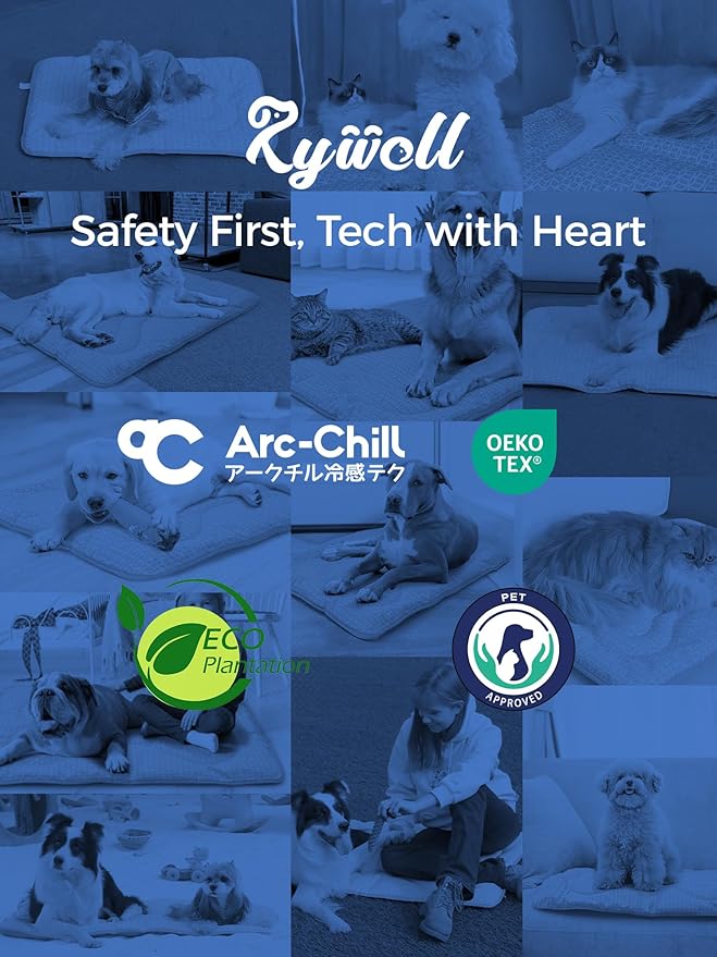 Rywell Dog Cooling Mat,24 * 18 Super Thick & Comfortable Cooling Mat for Dog with Arc-Chill 3.0 & PCM Tech(Q-Max>0.5), Endothermic Color Changing&Dual Sided for All-Year Use, Portable for Pet Bed