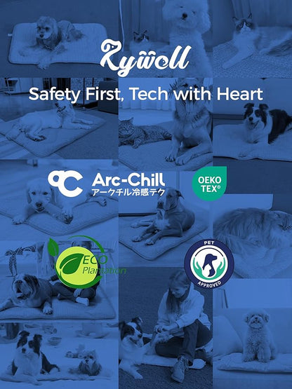 Rywell Dog Cooling Mat ,36*27 Super Thick & Comfortable Cooling Mat for Large Dog with Arc-Chill 3.0 & PCM Tech(Q-Max>0.5), Endothermic Color Changing&Dual Sided for All-Year Use, Portable for Pet Bed