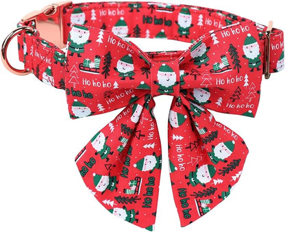 MR. CHUBBYFACE Christmas Santa Dog Collar with Bow, Red and Green Christmas Dog Collars with Quick Release Buclke, Cute Adjustable Collars for Small Medium Large Dogs