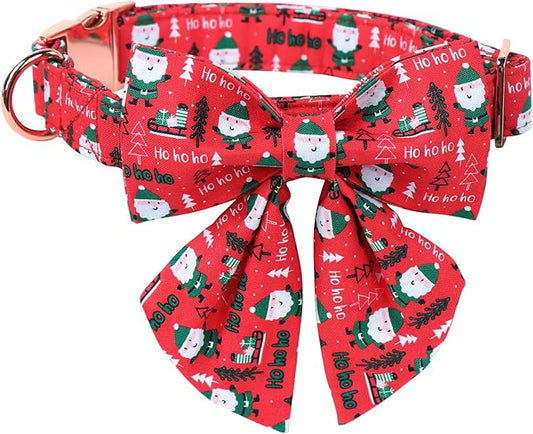 MR. CHUBBYFACE Christmas Santa Dog Collar with Bow, Red and Green Christmas Dog Collars with Quick Release Buclke, Cute Adjustable Collars for Small Medium Large Dogs