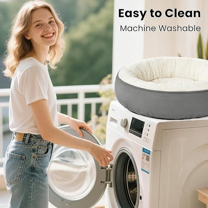 Love's cabin Round Donut Cat and Dog Cushion Bed, 30in Pet Bed for Medium or Large Dogs, Anti-Slip & Water-Resistant Bottom, Soft Durable Fabric Pet beds, Washable Calming Cat & Dog Bed Grey