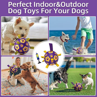QDAN Dog Ropes Toys Soccer Ball with Straps, Interactive Dog Toys for Tug of War, Puppy Birthday Gifts, Dog Tug Toy, Dog Water Toy, Durable Dog Balls for Small & Medium Dogs（6 Inch）
