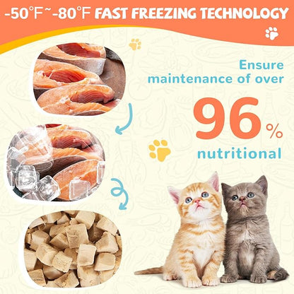Freeze Dried Salmon Cat Treats, Dog Single Ingredient Raw Food Topper, Healthy Training Treats for Dogs, Cats, 3.8 oz