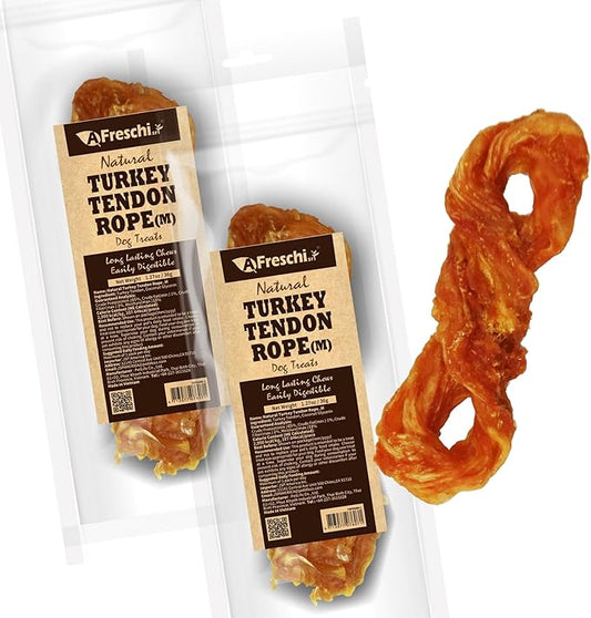 Afreschi Natural Turkey Tendon Rope (M) Pack of 2, Dog Treats for Signature Series, All Natural Human Grade Puppy Chew, Turkey Sourced from USA, Hypoallergenic, Rawhide Alternative