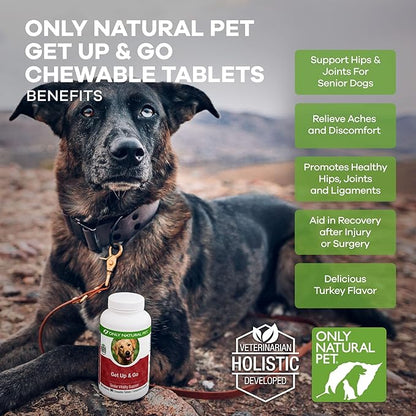 Only Natural Pet Get Up & Go Herbal Joint Support Supplement for Dogs - Holistically Formulated with Corydalis & Turmeric Hip & Joint Daily Vitamin for Senior Dog - Turkey Flavor - 90 Chewable Tablets