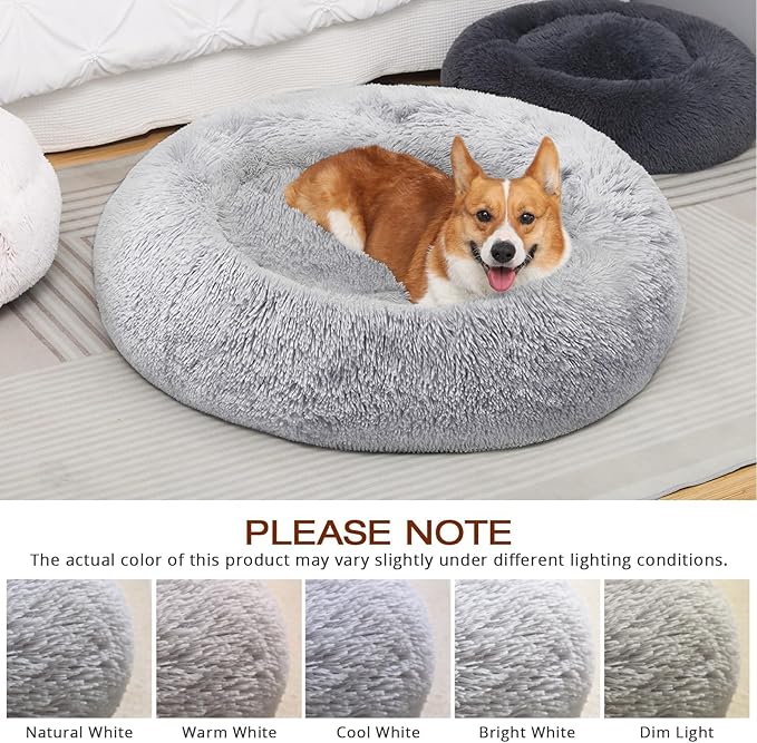 JOLLYVOGUE Dog Beds, Calming Small Dog Bed, Anti-Anxiety Dog Bed for Small Dogs, Fluffy Donut Dog Bed, Cozy Dog Cat Cushion Bed for Small Medium Dogs (24")