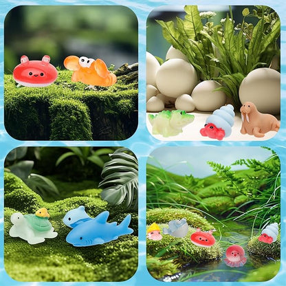 44 Pcs Mini Ocean Resin Animals 44 Styles Resin Animals Figurines Bulk for Fairy Garden Miniature Dollhouse Accessories Hide Crafts Decor