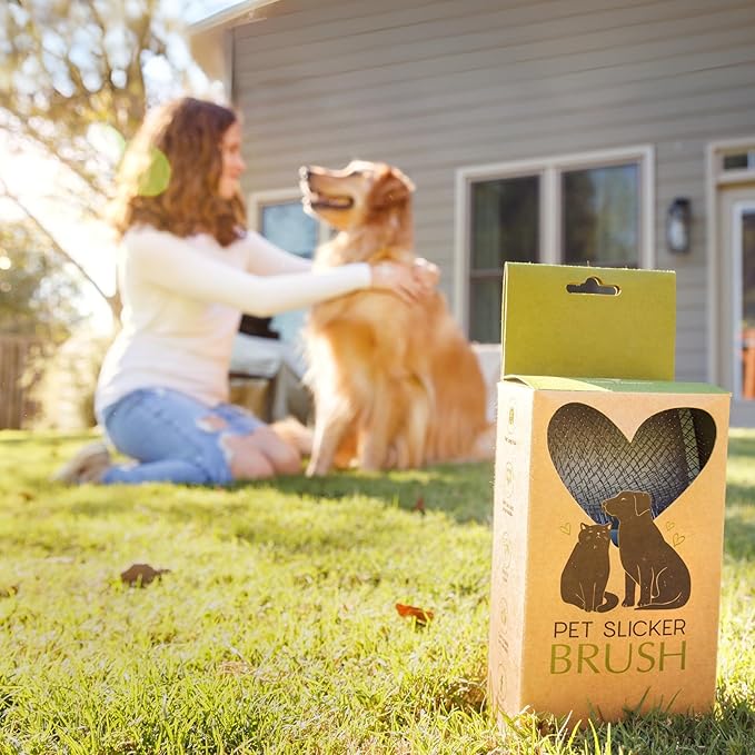 Dog Slicker Brush for Grooming Pet Hair - Best Brushes For Poodle & Golden Doodle - Long Haired Brush For Dogs - Goldendoodle Long Pin Brush For Dematting- Ideal Gift for Pet Groomers