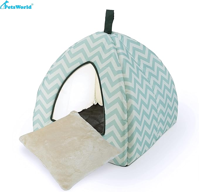 PETSWORLD Pet Tent/Soft Bed - Warm, Calming, Fluffy Indoor Tent/House. with a Removable Washable Cushion Pillow. Anti-Slip Bottom. Perfect for Cats & Small Pets -16 x 16 x 14 inches