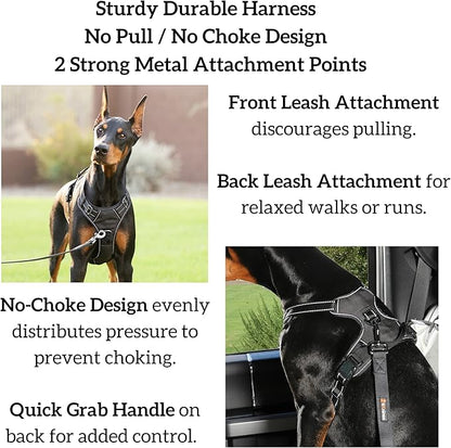 4Knines No Pull Dog Harness for XL Dogs  Adjustable Reflective Harness with Front & Back Leash Clips  Padded for Comfort  Durable, Easy Control for Walks & Training (Black)