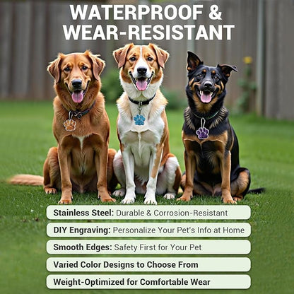 Dog Tags Personalized for Pets Glitter Paw Print Stainless Steel Dog Tag Cute Dog Name Tag Bulk Dog Tags for Wholesale (24 Pieces)