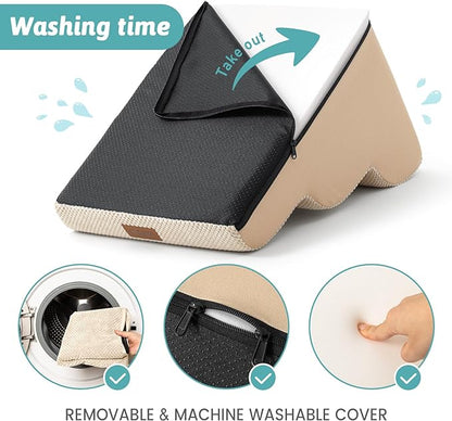 Dog Stairs for High Bed 22.6" H, Small Pet Steps with Leakproof Cover, High Density Foam Cat Ramp for Bed, Car or Couch, Lightweight, Durable, Comfort, 15.7x33x22.6 inch, 5 Tiers, Beige