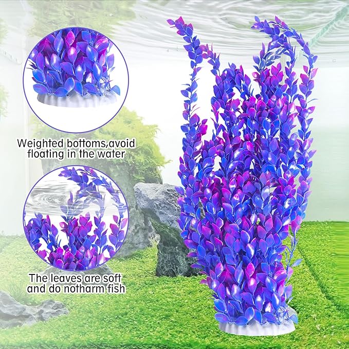 Hamiledyi Aquarium Plastic Plants Aquarium Decor Artificial Fish Tank Plants,Tall Fish Tank Decorations, Extra Large Aquarium Plant 23.6-inch Tall,2PCSï¼_urple Style Aï¼
