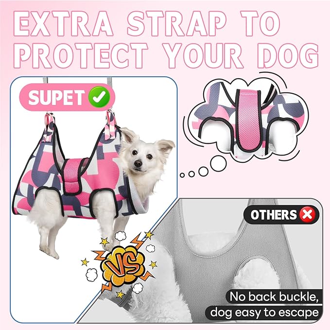 Supet Dog Grooming Hammock Harness for Large Dogs, Relaxation Dog Sling for Nail Trimming with Thick Fabric Back Support, Helper Dog Hammock for Nail Trimming Clipping